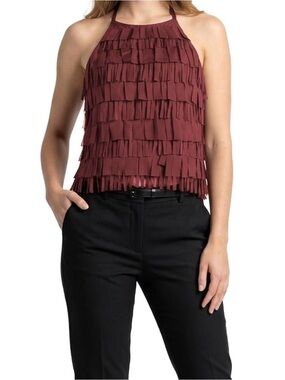 Womens Burgundy Fringe Halter Top